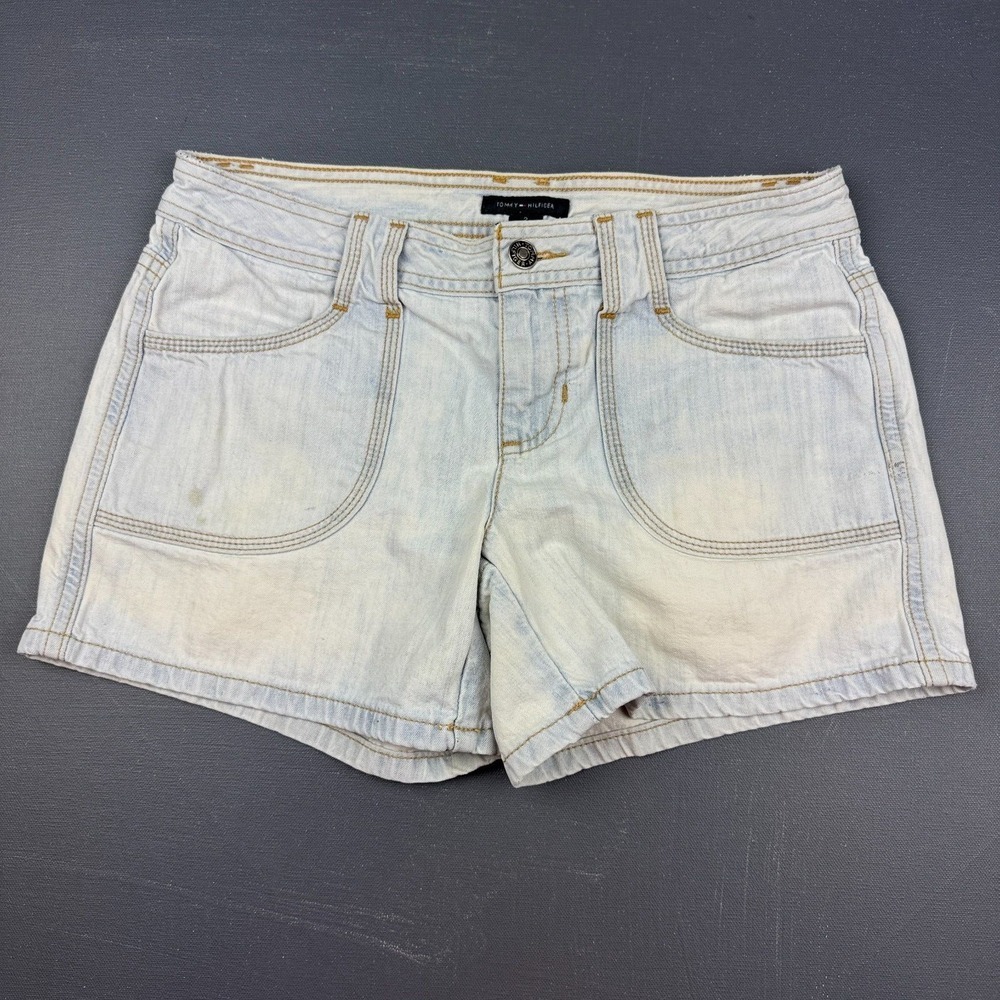 Tommy Hilfiger Women's 2 Light Wash Denim Shorts High Rise Western Y2K Vintage